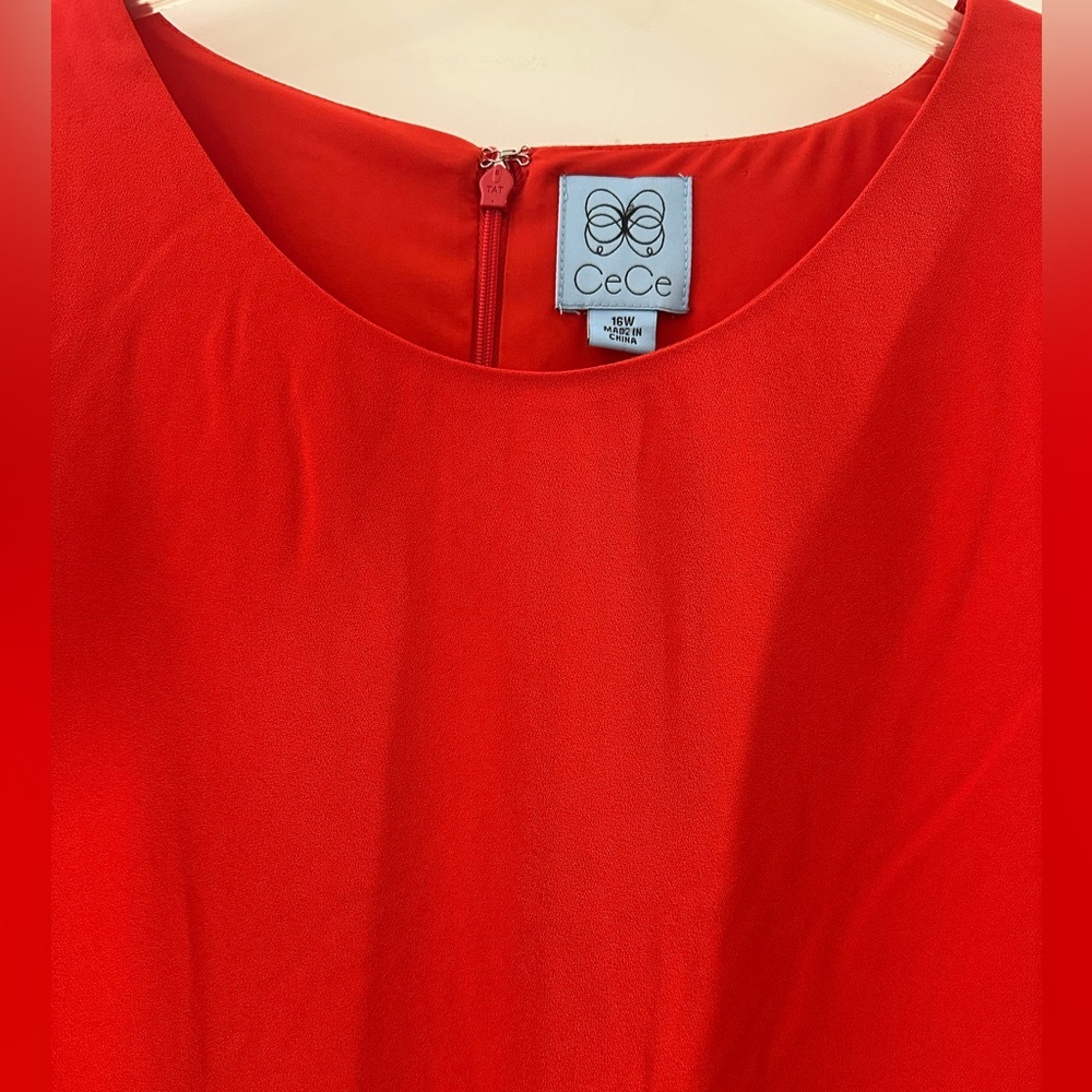 NEW CeCe Vibrant Red Long Sleeve Baggy Dress Size 16W NWT - Picture 2 of 8